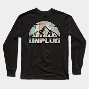 Unplug Wood Light Colors Mountain Path Sunset Design Long Sleeve T-Shirt